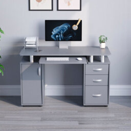 Lassic Vida Designs Otley Grey 3 Drawer Computer Desk With Shelves And Keyboard Tray - thumbnail 2