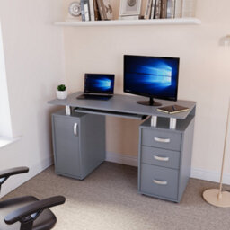 Lassic Vida Designs Otley Grey 3 Drawer Computer Desk With Shelves And Keyboard Tray - thumbnail 1