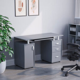 Lassic Vida Designs Otley Grey 3 Drawer Computer Desk With Shelves And Keyboard Tray - thumbnail 4