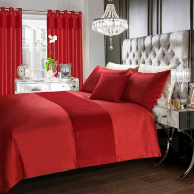 Intimates Chic Design Pinsonic Geometric Duvet Cover & Pillowcase Set, Easy-Care, Machine Washable Bedding Ensemble - Red