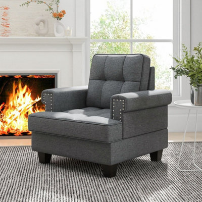 Modern Accent Armchair Tufted Upholstered Linen Club Chair W/ Extra Pillow - image 1
