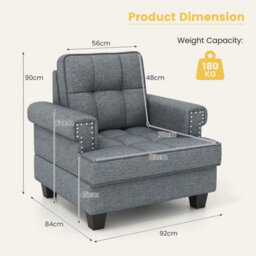 Modern Accent Armchair Tufted Upholstered Linen Club Chair W/ Extra Pillow - thumbnail 2