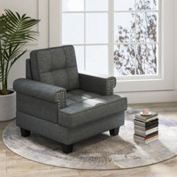 Modern Accent Armchair Tufted Upholstered Linen Club Chair W/ Extra Pillow - thumbnail 3