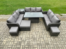 Fimous Garden Dining Sets Outdoor Rattan Furniture Sofa Height Adjustable Rising Lifting Table Dark Grey Mixed - thumbnail 1