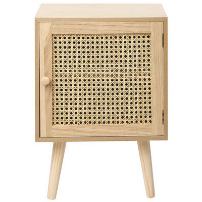 Beliani Paulownia Nightstand With Rattan-Fronted Door, Compact Boho Bedside Table 38X30X56Cm - image 1