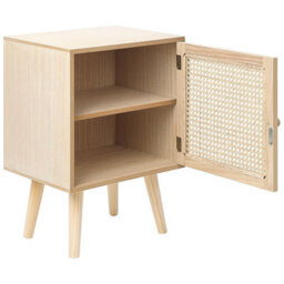 Beliani Paulownia Nightstand With Rattan-Fronted Door, Compact Boho Bedside Table 38X30X56Cm - thumbnail 4
