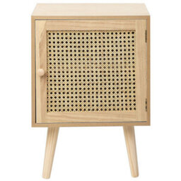 Beliani Paulownia Nightstand With Rattan-Fronted Door, Compact Boho Bedside Table 38X30X56Cm - thumbnail 1