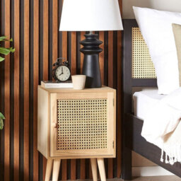 Beliani Paulownia Nightstand With Rattan-Fronted Door, Compact Boho Bedside Table 38X30X56Cm - thumbnail 2
