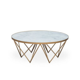 Wyld Haus Livorno 100Cm White Marble-Effect Glass Coffee Table With Gold Metal Base - thumbnail 4