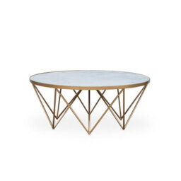 Wyld Haus Livorno 100Cm White Marble-Effect Glass Coffee Table With Gold Metal Base - thumbnail 3