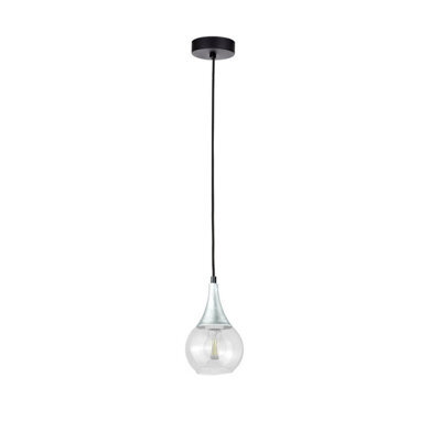 Luminosa Lighting Luminosa Lacrima Slim Pendant Ceiling Light Black, Silver Transparent Glass Shade 1X E27 - image 1