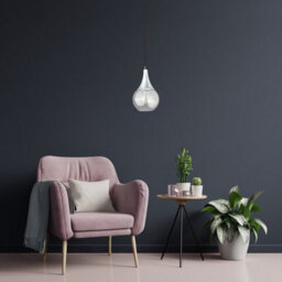 Luminosa Lighting Luminosa Lacrima Slim Pendant Ceiling Light Black, Silver Transparent Glass Shade 1X E27 - thumbnail 3