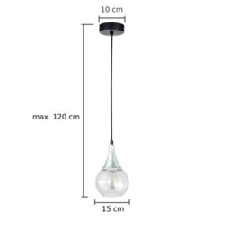 Luminosa Lighting Luminosa Lacrima Slim Pendant Ceiling Light Black, Silver Transparent Glass Shade 1X E27 - thumbnail 2