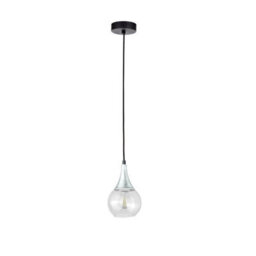 Luminosa Lighting Luminosa Lacrima Slim Pendant Ceiling Light Black, Silver Transparent Glass Shade 1X E27 - thumbnail 1