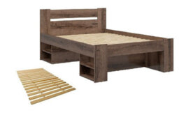 Impact Furniture King Size Bed Storage Shelves Dark Oak Headboard Built In Shelving 160Cm Euro Wooden Slats Nepo - thumbnail 4