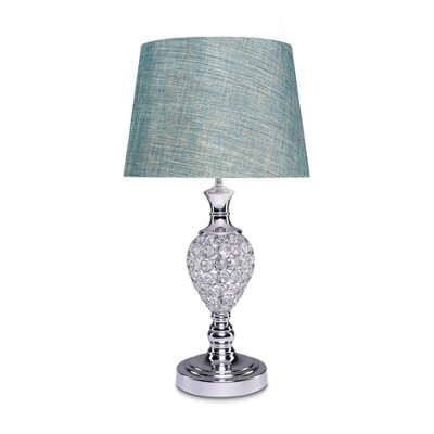 Lighting Supermarket Hannah Luxury Elegant Chrome & Crystal Table Lamp With Blue Gold Shade - image 1