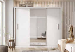Arte Idea 01 Contemporary Mirrored Sliding 3 Door Wardrobe 6 Shelves 2 Rails White (H)2150mm (W)2500mm (D)600mm