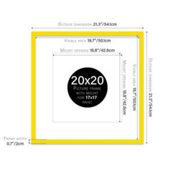 "20X20"" Yellow Picture Frame - 20X20"" Square Frame With 17X17"" Mount For 20X20""/17X17"" Pictures Vintage Style Gallery Wall, 1 Pack" - thumbnail 2