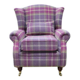 Wing Chair Handmade Fireside High Back Armchair P And S Balmoral Amethyst Check Real Fabric - thumbnail 2