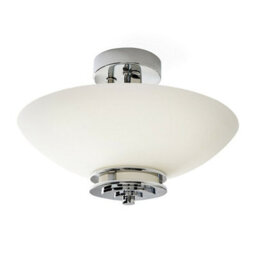 Stylish Ip44 3-Bulb Semi Flush Light With Satin Edged Glass Shade And Chrome Finish