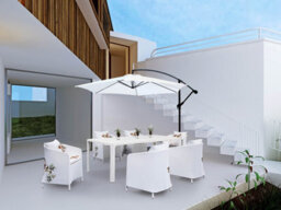 All Seasons Gazebos Ross James Premium Garden Parasol Umbrella With Crank Handle Including Base Weight White