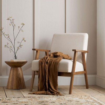 Birlea Ellwood Fabric Accent Armchair Cream Dark Oak Wood - image 1