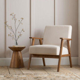 Birlea Ellwood Fabric Accent Armchair Cream Dark Oak Wood - thumbnail 2