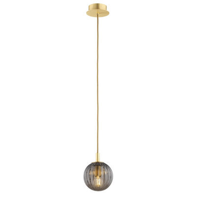 Luminosa Lighting Luminosa Paloma 12Cm Globe Pendant Ceiling Light Smoky (Fluted), Brushed Brass - image 1