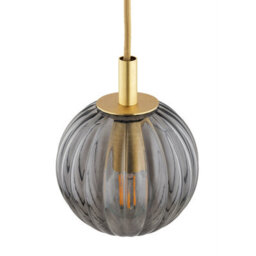 Luminosa Lighting Luminosa Paloma 12Cm Globe Pendant Ceiling Light Smoky (Fluted), Brushed Brass - thumbnail 4