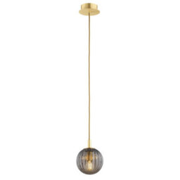 Luminosa Lighting Luminosa Paloma 12Cm Globe Pendant Ceiling Light Smoky (Fluted), Brushed Brass - thumbnail 1