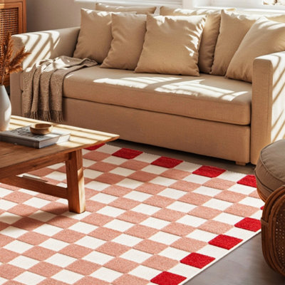 Sweeek - Checkered Indoor/outdoor Rug Pink And Red 150X80Cm - Mona - image 1