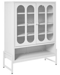 Wyld And Coco Steelcraft 2-Door White Steel Sideboard With Perforated Doors And 5 Shelves, W84 X D35 X H108Cm - thumbnail 3
