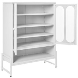 Wyld And Coco Steelcraft 2-Door White Steel Sideboard With Perforated Doors And 5 Shelves, W84 X D35 X H108Cm - thumbnail 5
