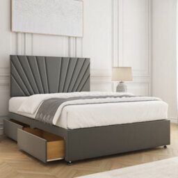 Bsspoke Maria Divan Bed Set Grey Plush Velvet With 24Inch Headboard & 2 Drawers Same Side & Mattress 3Ft 4Ft 4Ft6 5Ft 6Ft - thumbnail 1