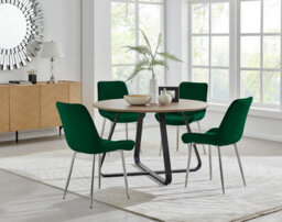 Furniturebox Uk Santorini Brown Round Round Dining Table And 4 Green Pesaro Silver Leg Chairs - thumbnail 1
