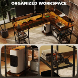 Homcom L Shaped Gaming Desk W/ Led Lights And Power Outlets For Small Space - thumbnail 7