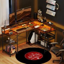 Homcom L Shaped Gaming Desk W/ Led Lights And Power Outlets For Small Space - thumbnail 1
