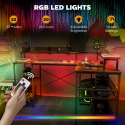 Homcom L Shaped Gaming Desk W/ Led Lights And Power Outlets For Small Space - thumbnail 4