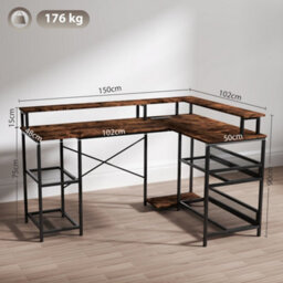 Homcom L Shaped Gaming Desk W/ Led Lights And Power Outlets For Small Space - thumbnail 3