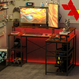 Homcom L Shaped Gaming Desk W/ Led Lights And Power Outlets For Small Space - thumbnail 9