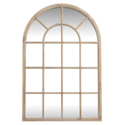 Wyld Haus Large Natural Industrial Arched Wooden Windowpane Mirror - thumbnail 2