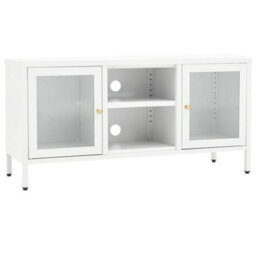 Berkfield Tv Cabinet White 105X35X52 Cm Steel And Glass - thumbnail 2