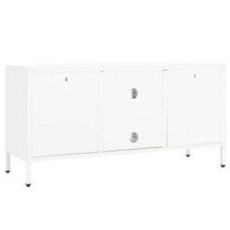 Berkfield Tv Cabinet White 105X35X52 Cm Steel And Glass - thumbnail 5