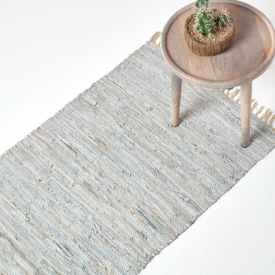 Homescapes Leather Glitter Rug Silver And Natural, 66 X 200Cm Runner - image 1