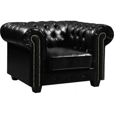 Furniture Instore Chesterfield Black Leather Antique Armchair - image 1