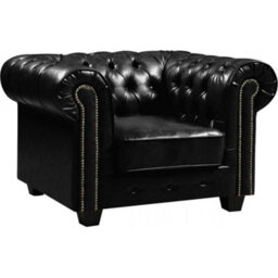 Furniture Instore Chesterfield Black Leather Antique Armchair - thumbnail 1