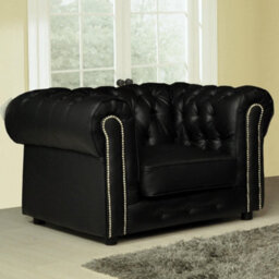 Furniture Instore Chesterfield Black Leather Antique Armchair - thumbnail 2