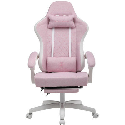 Gtplayer Fabric Gaming Chair With Footrest, Computer Chairs For Adults With Pocket Spring Cushion For Home Office, Pink White - image 1