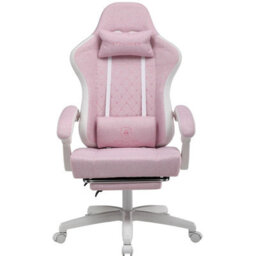 Gtplayer Fabric Gaming Chair With Footrest, Computer Chairs For Adults With Pocket Spring Cushion For Home Office, Pink White - thumbnail 1