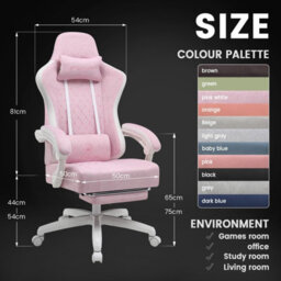 Gtplayer Fabric Gaming Chair With Footrest, Computer Chairs For Adults With Pocket Spring Cushion For Home Office, Pink White - thumbnail 3